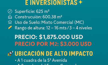 Terreno Unico con inigualable Ubicación en Playa del Carmen