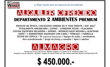 ALQUILER OFRECIDO PISO ALAMGRO 2 AMBIENTES PREMIUM