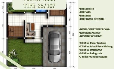 Rumah Dijual di Malang Tipe 25/107 Free Biaya2 Dekat Kampus