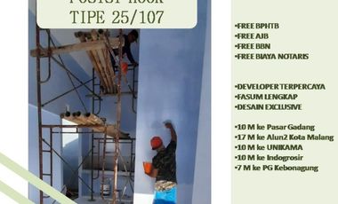 Rumah Dijual di Malang Tipe 25/107 Free Biaya2 Dekat Kampus