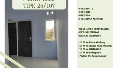 Rumah Dijual di Malang Tipe 25/107 Free Biaya2 Dekat Kampus
