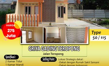 RUMAH DI JUAL TYPE 51 READY STOCK DI TEROPONG DEKAT KE KAMPUS UIR & BANDARA