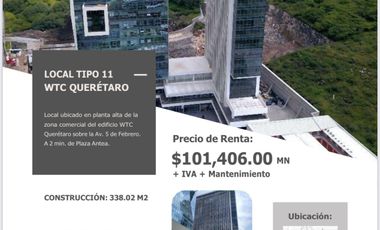 Local Comercial con Terraza 11 en Renta en WTC Juriquilla Querétaro