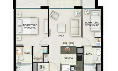 Departamento en venta de 2 dorm. 2 baños en Ñuñoa.