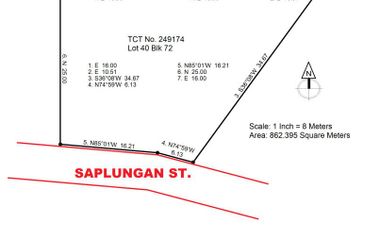 862 SqM Vacant Lot, 22.34-meter frontage along Saplungan St., Amparo Subd, GOOD for Townhouses