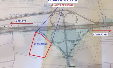 45,000 mts 2 EN RENTA SOBRE DISTRIBUIDOR VIAL PLANTA TOYOTA APASEO EL GRANDE