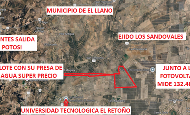 TERRENO EN VENTA EN AGUASCALIENTEORIENTE EJIDO LOS SANDOVALES MPO EL LLANO CUALQ