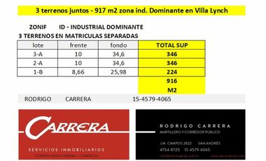 VENTA – 3 lotes total 917m2 - en Villa Lynch, SAN MARTIN BUENOS AIRES