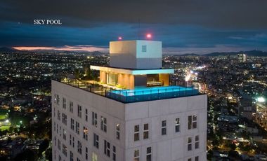 Condominio con gran terraza de 93 m2 techo alto, con amenidades: cine, alberca c