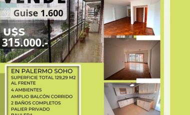 DEPARTAMENTO,PALERMO SOHO,4 AMB, U$S 315.000.-,C/ DEP,COCHERA