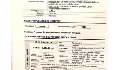 VENTA DE 52 HECTAREAS DE TERRENO EN LA MESA CENTRO