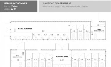 Sanitarios / Baños en modulo transportable de 15 m²