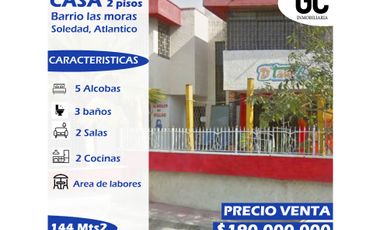 Se vende Casa esquinera de 2 pisos / Las Moras, Soledad