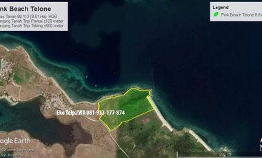 Tanah 8.6 Ha Tepi Pantai Pink Beach Telone Lombok Timur