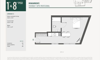 1 Ambiente en Pozo - Edificio de Categoría - Ideal AIRBNB - Apto Profesional -  Villa Crespo