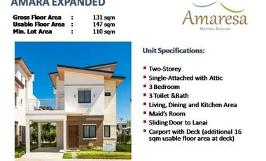 3 Bedrooms  Amaresa Marilao Amara Expanded Single Attached Bulacan
