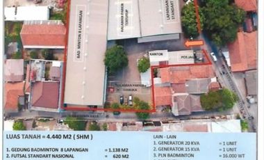 gedung olahraga bekasi barat milik keluarga Bulutangkis dan futsal luas 4440 m2 SHM