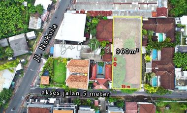 Tanah 960m2 Legian Nakula Barat dekat Pantai Double Six