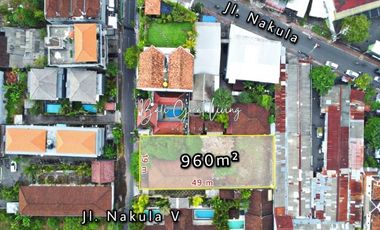 Tanah 960m2 Legian Nakula Barat dekat Pantai Double Six