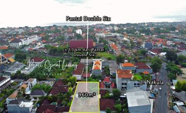 Tanah 960m2 Legian Nakula Barat dekat Pantai Double Six