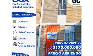 Se vende o arrienda casa Duplex / Portocastello, El Manantial,Soledad