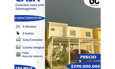 se vende casa en ciudadela santa sofia / sabanagrande