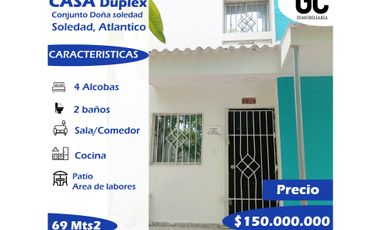 Se vende casa Duplex / Conjunto doña soledad - Soledad