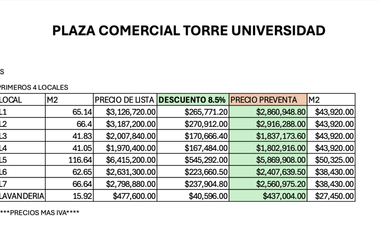 Locales comerciales Torre Universidad