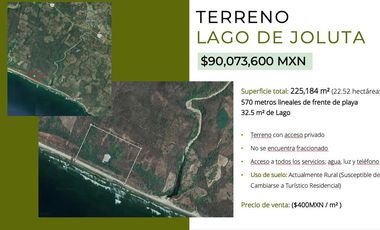 Terreno de 22.5 Ha con frente de playa a la venta en Joluta Guerrero.