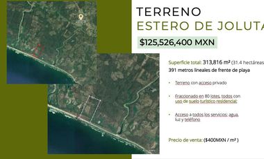 Terreno de 22.5 Ha con frente de playa a la venta en Joluta Guerrero.