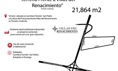 TERRENO COMERCIAL EN VENTA EN AUTOPISTA TORREÓN-SAN PEDRO