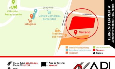 TERRENO EN VENTA AUTOPISTA TORREON-SAN PEDRO EN TORREON