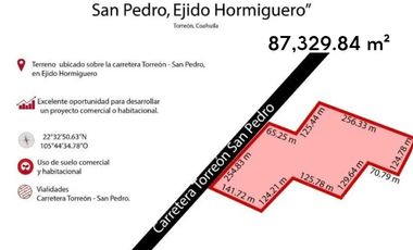 TERRENO EN VENTA FRENTE A CARRETERA TORREON-SAN PEDRO. USO MIXTO