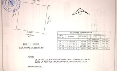 TERRENO CAMPESTRE EN VENTA LA AZUFROSA COAHUILA