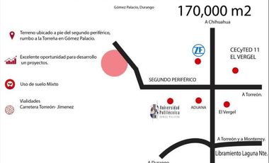 TERRENO EN VENTA EN VENTA EN CARRETERA GOMEZ PALACIO -  LA TORREÑA