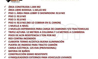 ARRIENDO BODEGA 1.844 M2  TOCANCIP