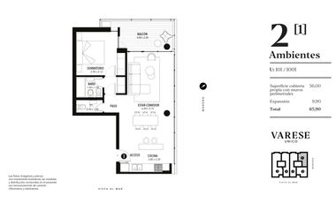 Venta departamento 2 ambientes zona Torreon Varese vista al mar en pozo