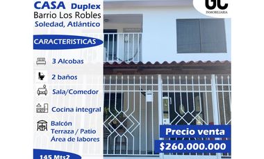 Se vende Casa Duplex -Barrio los robles - Soledad