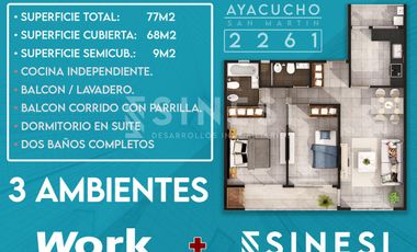 SEMIPISO 3 ambientes - Dos baños - San Martin Centro - Work Ayacucho 2261