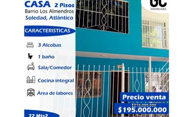 Se vende casa 2 pisos- Barrio los almendros - Soledad