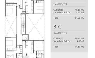 Departamento en  venta de 2 ambientes al frente con  balcón y  terrazapropia - San martin centro