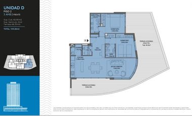 Venta Departamento 3 ambientes  2 baños , Balcones - Tigre