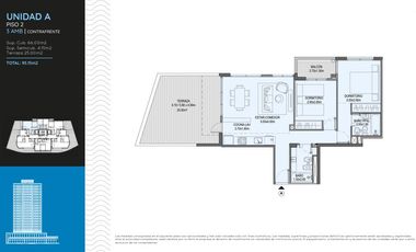 Venta Departamento 3 ambientes  2 baños , Balcones - Tigre
