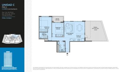 Venta Departamento 3 ambientes  2 baños , Balcones - Tigre
