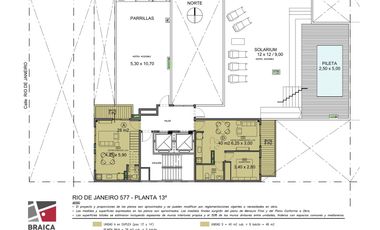 2 Amb piso alto / Piscina Deck solarium SUM Terrazas con parrillas y duchas Bike Parking Cocheras