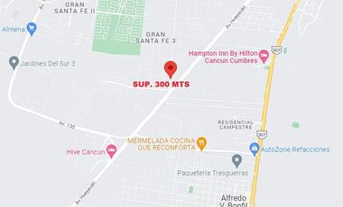 RENTA TERRENO COMERCIAL CANCÚN SUP. 300 MTS