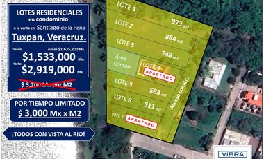 Lotes residenciales con vista al rio a la venta en Santiago de la Peña, Tuxpan.