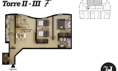 Venta dpto 2 dorm, 2 Baños  complejo Torres H.