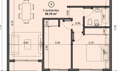 Departamento tres ambientes a la venta en Wilde Centro