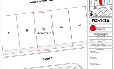 Lote en Venta Parque Napa Lomas de Angelopolis